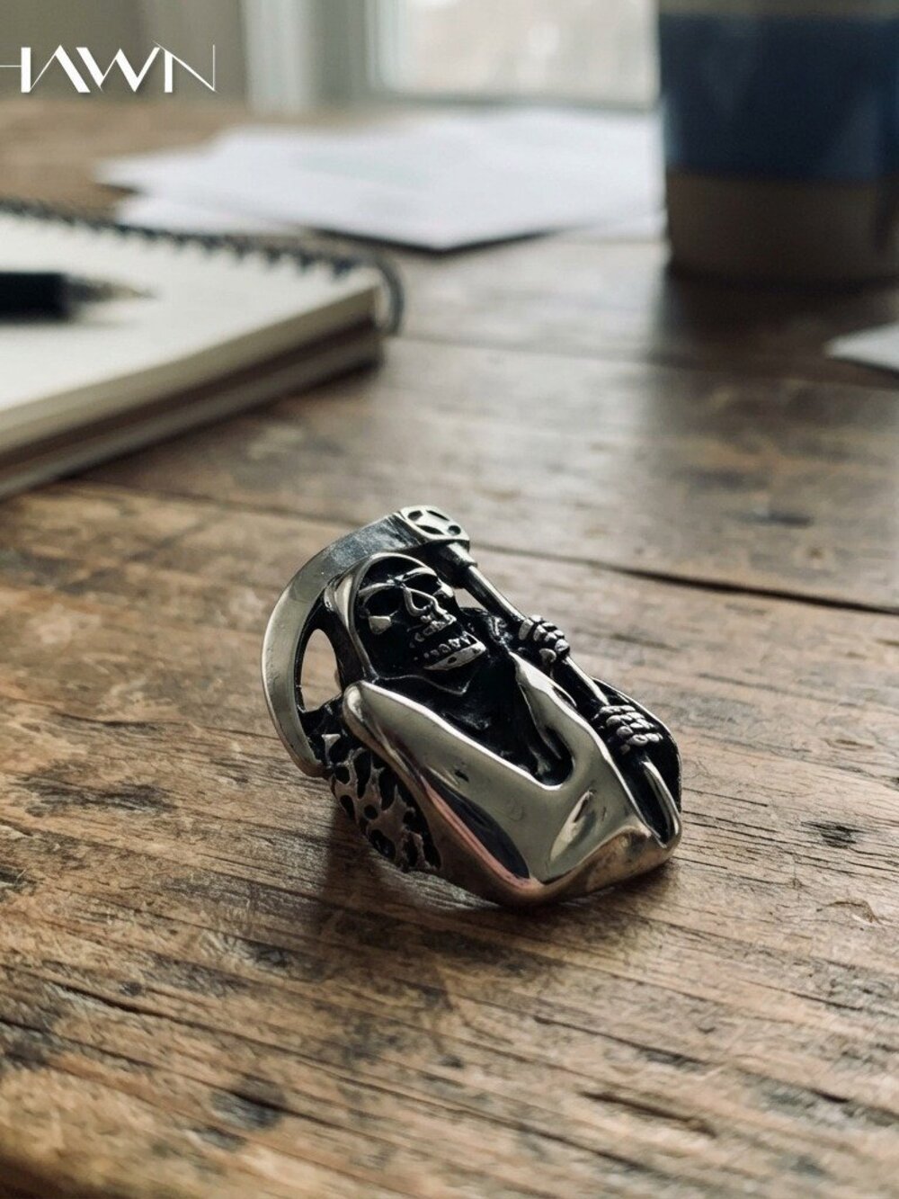 Mens Gothic Skull Sickle Ring